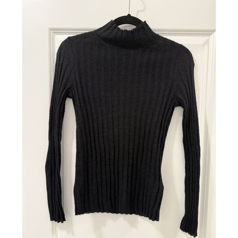 Madewell N0041 Alpaca Blend Ribbed Mock Neck Sweater Black XS Fitted Lightweight